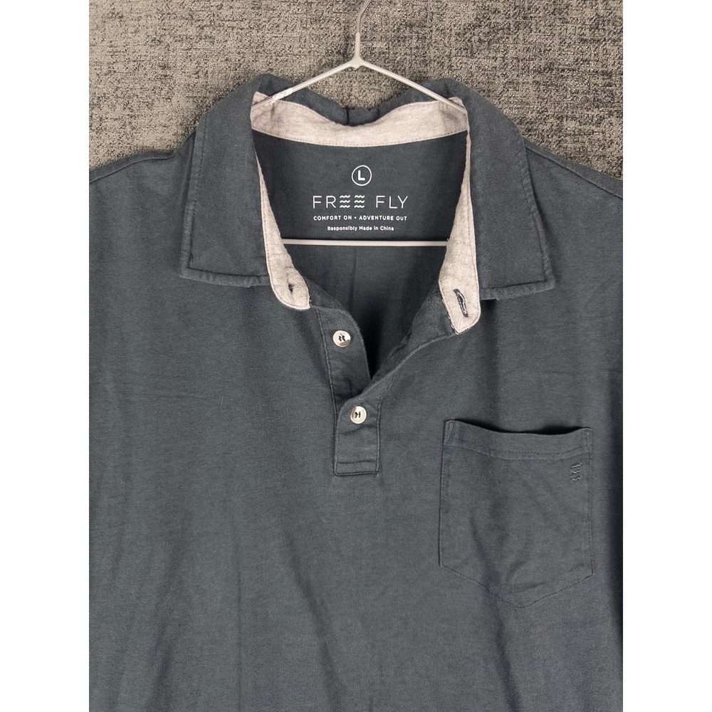 Free Fly Polo Shirt Mens L Blue Short Sleeve Bamboo Stretch‎ Casual
